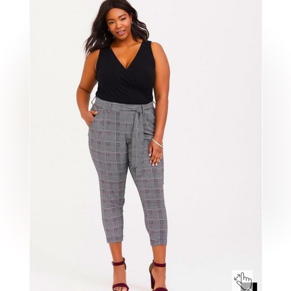 TORRID Pull On Plaid Cropped Trousers/Pants Tie Front NWT Houndstooth - Picture 1 of 8